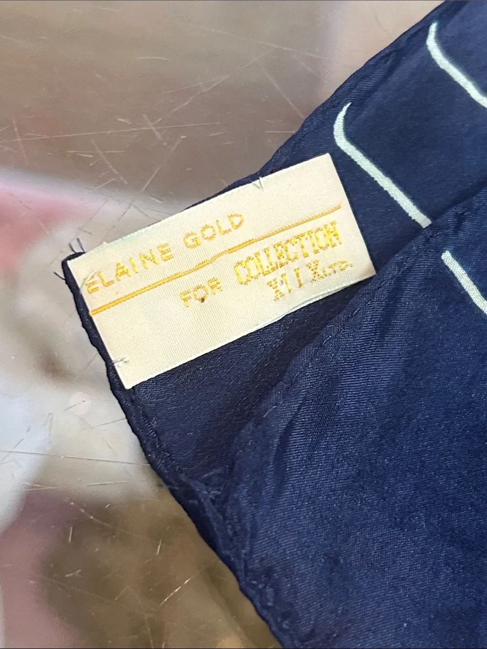 Navy Striped Silk Scarf with Subtle Logo